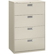 HON 600 Series 36" Wide 4-Drawer Lateral File/Storage Cabinet, Gray