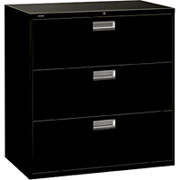 HON 600 Series 42" Wide 3-Drawer Lateral File/Storage Cabinet, Black