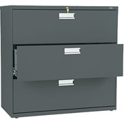 HON 600 Series 42" Wide 3-Drawer Lateral File/Storage Cabinet, Charcoal
