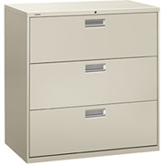 HON 600 Series 42" Wide 3-Drawer Lateral File/Storage Cabinet, Gray