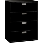 HON 600 Series 42" Wide 4-Drawer Lateral File/Storage Cabinet, Black