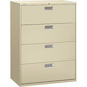 HON 600 Series 42" Wide 4-Drawer Lateral File/Storage Cabinet, Putty