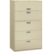 HON 600 Series 42" Wide 5-Drawer Lateral File/Storage Cabinet, Putty