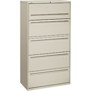 HON 700 Series 36" Wide 5-Drawer Lateral File/Storage Cabinet, Light Gray