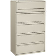 HON 700 Series 42" Wide 5-Drawer Lateral File/Storage Cabinet, Light Gray