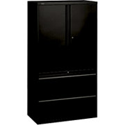 HON 800 Series 36" Wide 2-Drawer Lateral File with Storage, Black