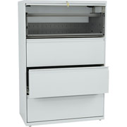 HON 800 Series 36" Wide 4-Drawer Lateral File/Storage Cabinet w/ Roll-Out Shelf, Light Gray