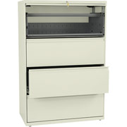HON 800 Series 36" Wide 4-Drawer Lateral File/Storage Cabinet w/ Roll-Out Shelf, Putty
