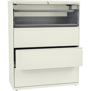 HON 800 Series 42" Wide 4-Drawer Lateral File/Storage Cabinet w/ Roll-Out Shelf, Putty