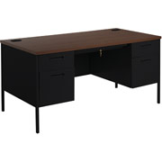 HON Metro Classic 60" Double Pedestal Desk, Black/Walnut