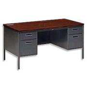 HON Metro Classic 60" Double Pedestal Desk, Charcoal/Mahogany