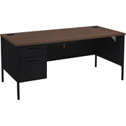 HON Metro Classic 66"W Left Single Pedestal Desk, Black/Walnut