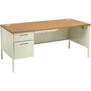 HON Metro Classic 66"W Left Single Pedestal Desk, Putty/Medium Oak