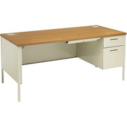 HON Metro Classic 66"W Right Single Pedestal Desk, Medium Oak/Putty