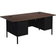 HON Metro Classic 72" Double Pedestal Desk, Black/Walnut