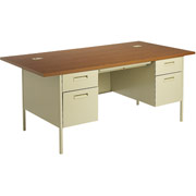 HON Metro Classic 72" Double Pedestal Desk, Putty/Medium Oak