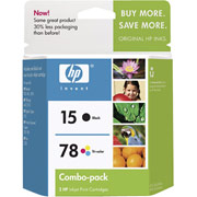 HP 15/78 (C8789BN) Black/Tricolor Ink Cartridges, 2/Pack