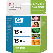 HP 15 (C6653BN) Black Ink Cartridges, 2/Pack