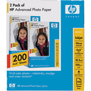 HP Advanced Photo Paper, 4" x 6", Glossy, 200/Pack