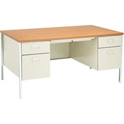 Hon 34000 Series Double Pedestal Desk, Medium Oak/Putty
