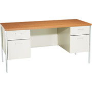 Hon 34000 Series Kneespace Credenza, Medium Oak/Putty