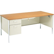Hon 34000 Series Left Pedestal Desk for L-Workstation, Medium Oak/Putty