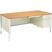 Hon 34000 Series Right Pedestal Desk for L-Workstation, Medium Oak/Putty