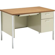 Hon 34000 Series Single Pedestal Desk, Medium Oak/Putty