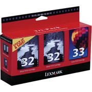 Lexmark 32/32/33 (18C1517) Black/Color Ink Cartridges, 3/Pack