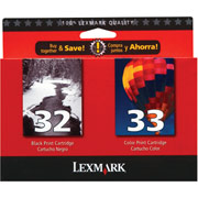Lexmark 32/33 (18C0532) Black/Color Ink Cartridges, 2/Pack