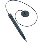 MMF Industries Wedgy Cord Pen, Counter Mount, Black Barrel/Blue Ink