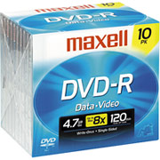 Maxell 10/Pack 4.7GB DVD-R, Jewel Cases