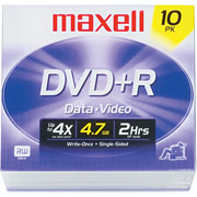 Maxell 10/Pack 4.7GB DVD+R, Jewel Cases