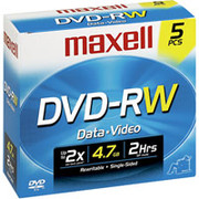 Maxell 5/Pack 4.7GB DVD-RW, Jewel Cases