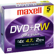 Maxell 5/Pack 4.7GB DVD+RW, Jewel Cases