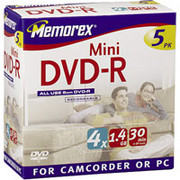 Memorex 5/Pack 1.4GB Mini DVD-R, Jewel Cases