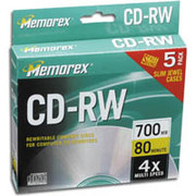 Memorex 5/Pack 700MB CD-RW, Slim Jewel Cases