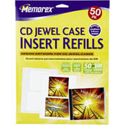 Memorex White Matte Jewel Case Inserts, 50/Pack