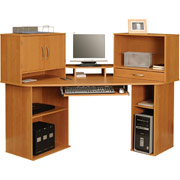 O'Sullivan Space Saving Corner Workcenter, Oak Finish