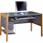 Office Line 48" Desk, Silver/Natural/Frosted Glass