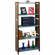 Office Line 5-Tier Bookcase, Pewter/Rosewood/Frosted Glass