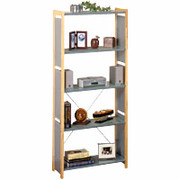 Office Line 5-Tier Bookcase, Silver/Natural/Frosted Glass