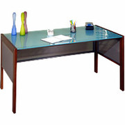 Office Line 60" Desk, Pewter/Rosewood/Frosted Glass