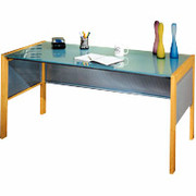 Office Line 60" Desk, Silver/Natural/Frosted Glass