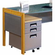 Office Line, Mobile Pedestal, Silver/Natural Wood & Frosted Glass