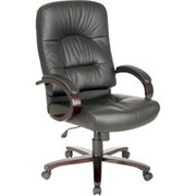Office Star 5300 Series High-Back Black Leather Executive Chair with Mahogany Wood Finish