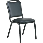 Office Star Black Vinyl Stacking Chair, 2/Pack