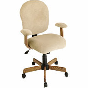 Office Star - Buff Microfiber High Back Executive Chair with Oak Arms and Base