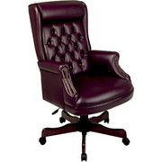 Office Star Burgundy Traditional Closed Arm Executive Chair with Mahogany Wood Finish
