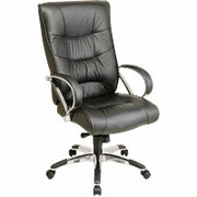 Office Star - Executive High-Back Leather Chair with Padded Chrome Arms & Base